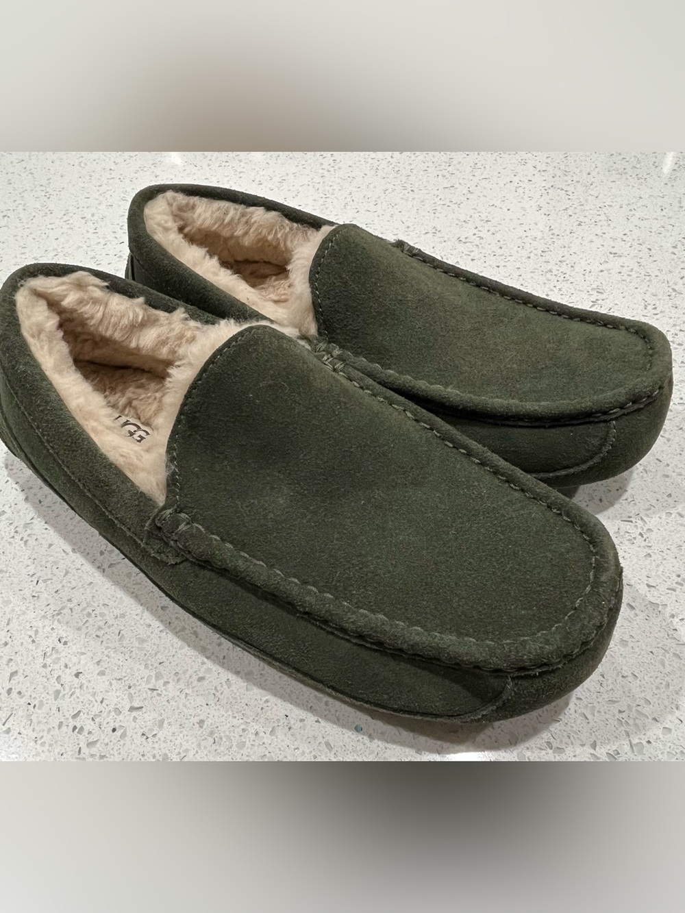 UGG Ascot Men's Suede Slippers Plush Forest Night Green, Size 9 US
